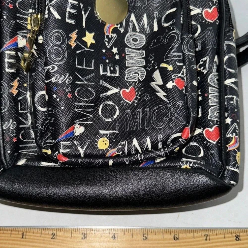 Disney Mickey Mouse Love OMG All Over Print Mini Backpack Black Gold Tone